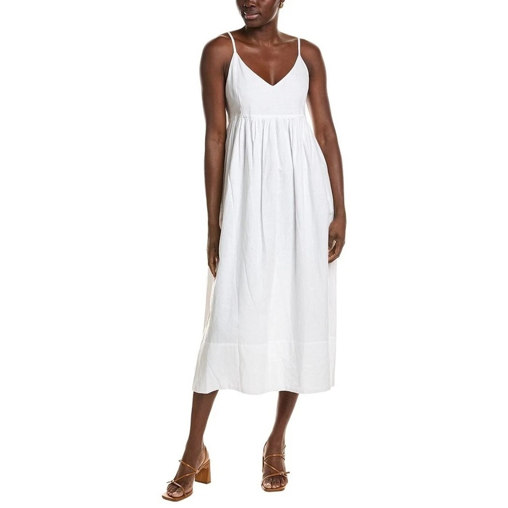 J‎ Mclaughlin Linen Blend Maxi Dress Womens Medium White Wendy V Neck